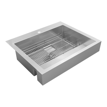 Elkay SS 32-7/8" x 27-1/4" x 9-5/8" 1-Hole Single Bwl Farmhouse Workstation Sink w/ 4-13/16" Deep Wrk Shlf ELDSSF33279DBG